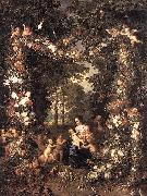 Jan Brueghel The Elder Heilige Familie in einem Blumen oil on canvas